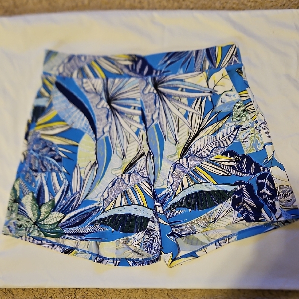 White House Black Market Blue Leaf Print High Waist Shorts